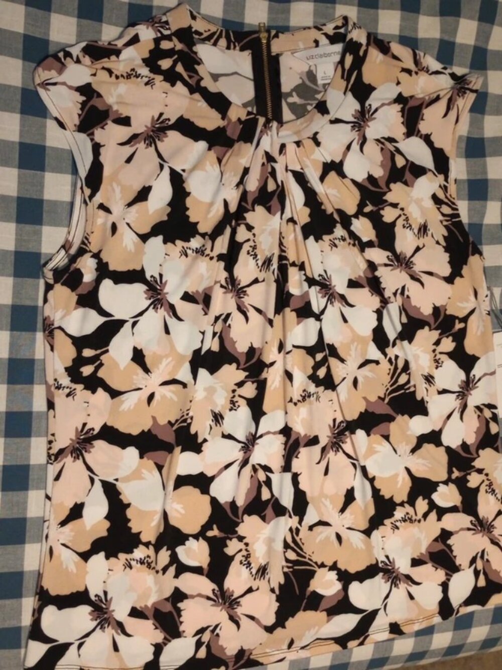 NWT Liz Claiborne Size L Sleeveless Blouse | Pink Cream Black